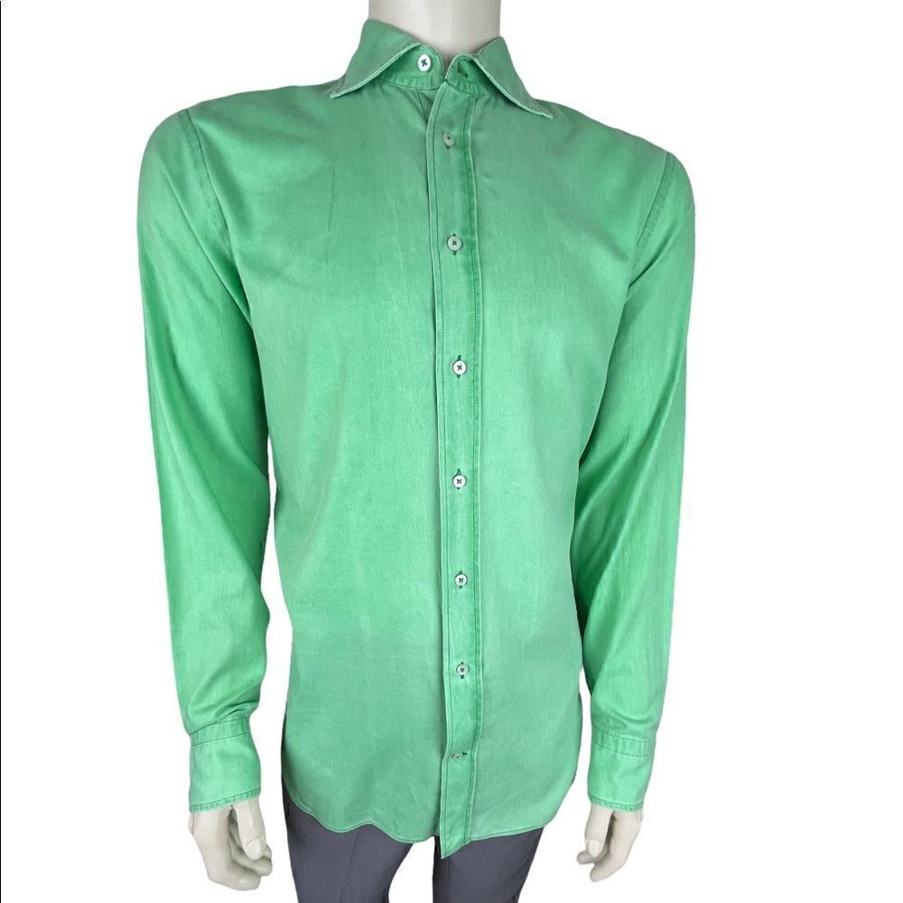 Giovanni Taccaliti L/S Light Kelly Green Linen Blend Shirt Made in Italy Size 16
